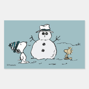 Peanuts   Snoopy & Woodstock Build A Snowman Rectangular Sticker