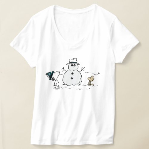 Peanuts  Snoopy  Woodstock Build A Snowman T_Shirt