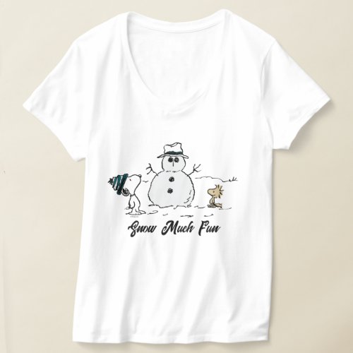 Peanuts  Snoopy  Woodstock Build A Snowman T_Shirt