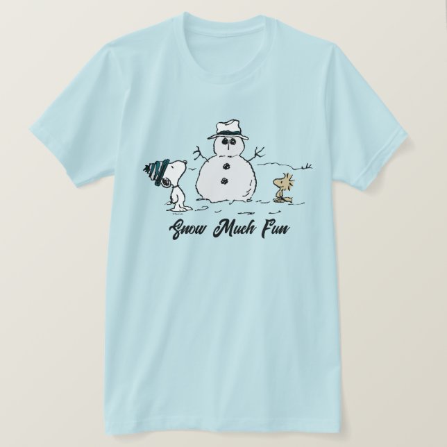 Peanuts | Snoopy & Woodstock Build A Snowman T-Shirt (Design Front)