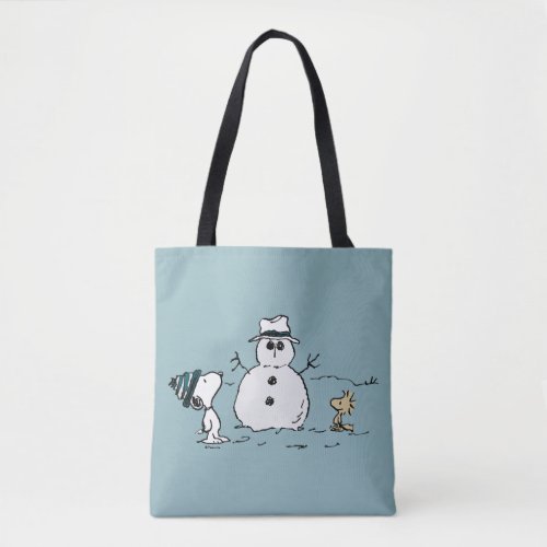 Peanuts  Snoopy  Woodstock Build A Snowman Tote Bag