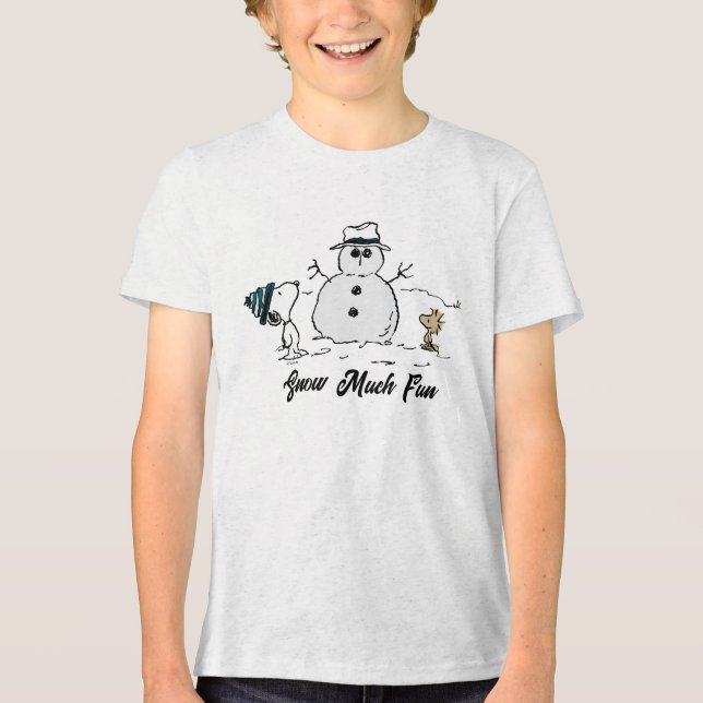 Peanuts | Snoopy & Woodstock Build A Snowman Tri-Blend Shirt (Front)