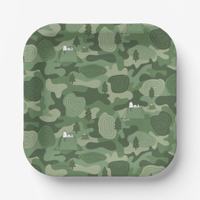 Peanuts | Snoopy & Woodstock Camouflage Camp Paper Plates (Front)