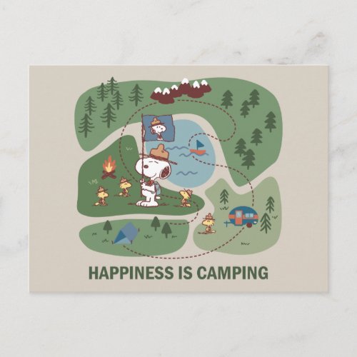 Peanuts  Snoopy  Woodstock Camp Map Postcard