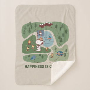 Peanuts Snoopy & Woodstock Camp Map Sherpa Blanket