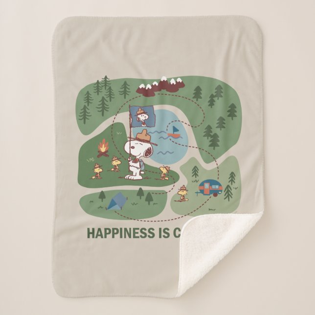 Peanuts | Snoopy & Woodstock Camp Map Sherpa Blanket (Front)