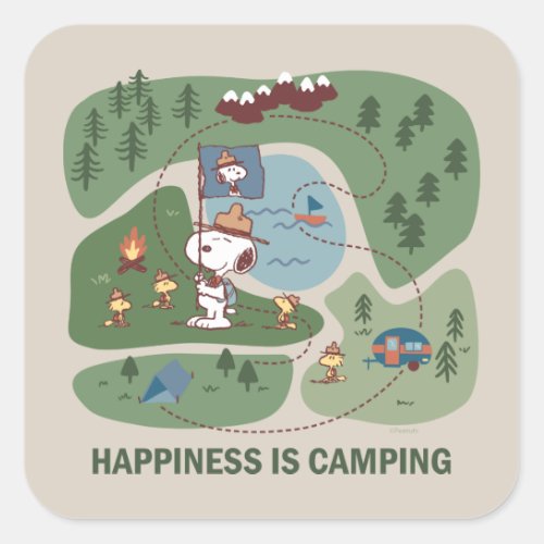 Peanuts  Snoopy  Woodstock Camp Map Square Sticker