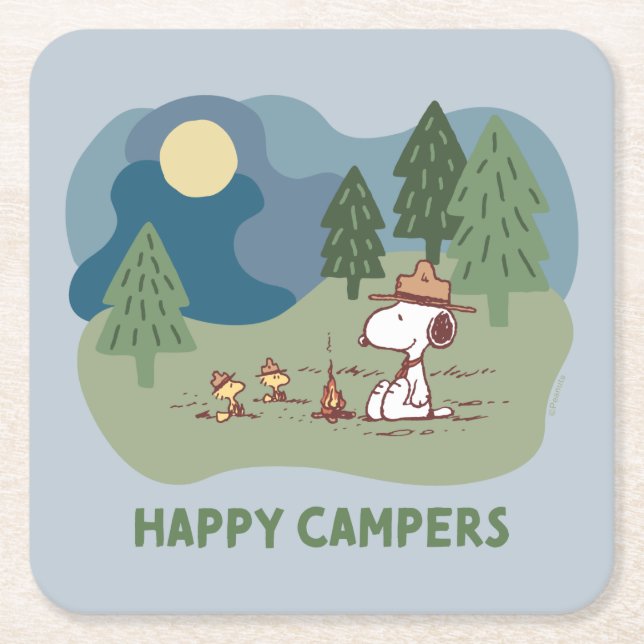 Peanuts | Snoopy & Woodstock Camp Site Square Paper Coaster (Front)
