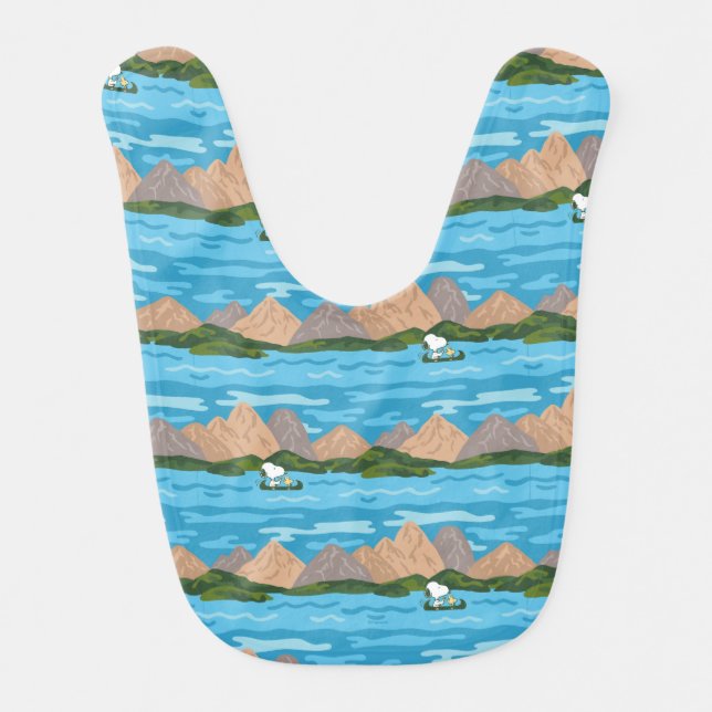 Peanuts | Snoopy & Woodstock Canoe Ride Pattern Baby Bib (Front)