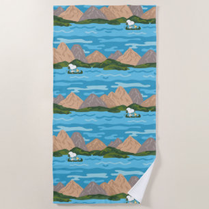 Peanuts Snoopy & Woodstock Canoe Ride Pattern Beach Towel