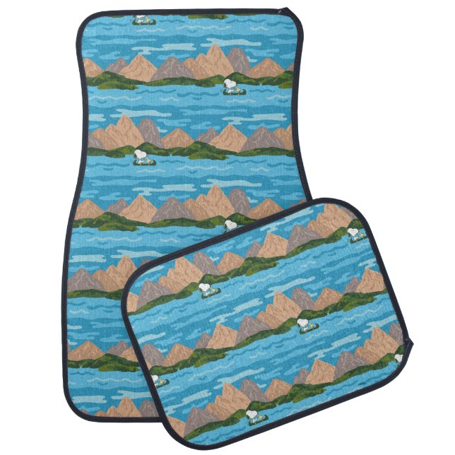 Peanuts | Snoopy & Woodstock Canoe Ride Pattern Car Floor Mat (Set)