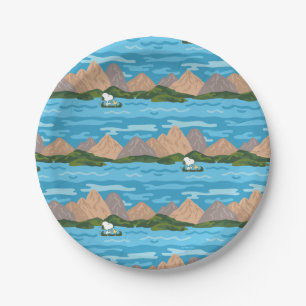 Peanuts   Snoopy & Woodstock Canoe Ride Pattern Paper Plates