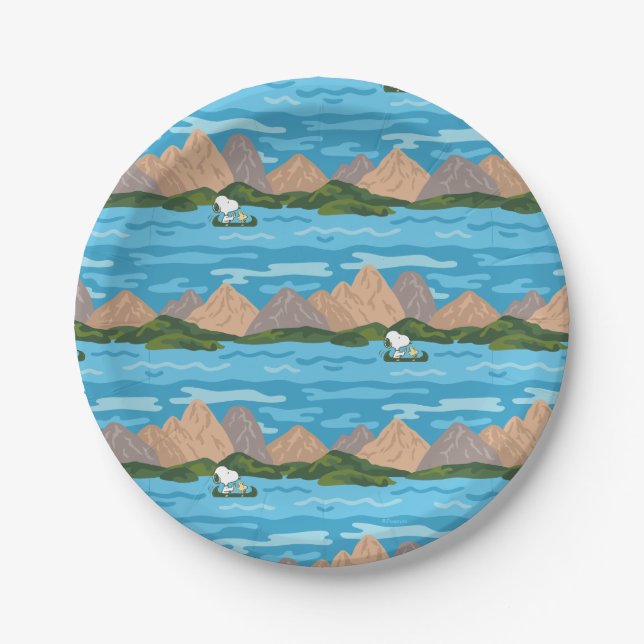 Peanuts | Snoopy & Woodstock Canoe Ride Pattern Paper Plates (Front)