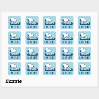 Peanuts Snoopy Woodstock Canoe Square Sticker Zazzle