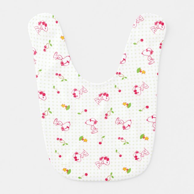 Peanuts | Snoopy & Woodstock Cherry Pattern Baby Bib (Front)