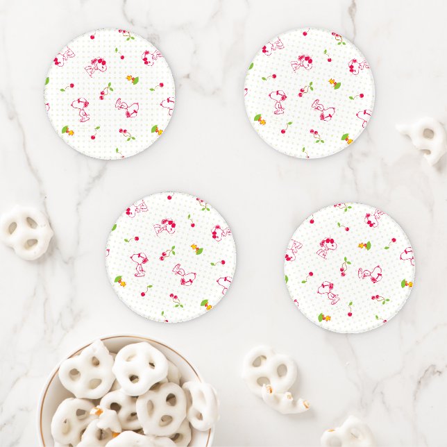 Peanuts | Snoopy & Woodstock Cherry Pattern Coaster Set (In Situ)
