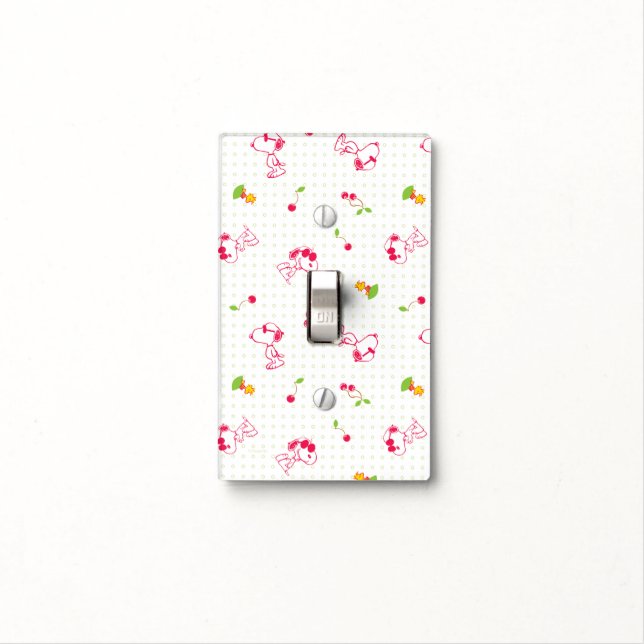 Peanuts | Snoopy & Woodstock Cherry Pattern Light Switch Cover (In Situ)