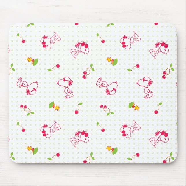 Peanuts | Snoopy & Woodstock Cherry Pattern Mouse Pad (Front)