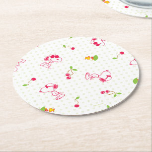 Peanuts Snoopy & Woodstock Cherry Pattern Round Paper Coaster