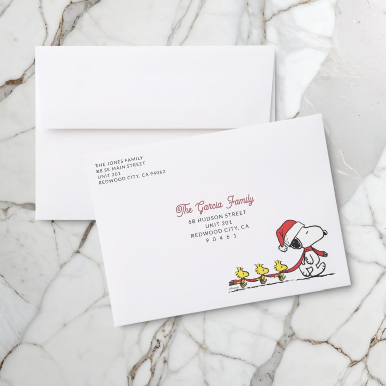 Peanuts | Snoopy &amp; Woodstock Christmas                    Addressed Envelopes