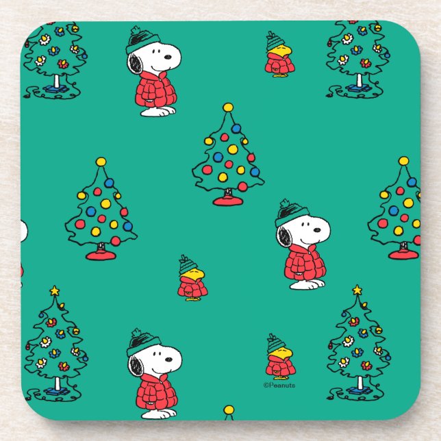 Peanuts | Snoopy & Woodstock Christmas Pattern Beverage Coaster (Front)