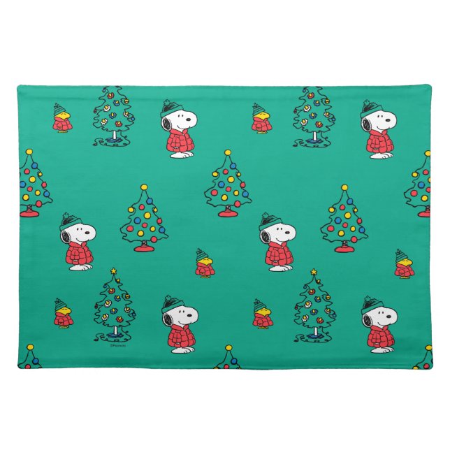 Peanuts | Snoopy & Woodstock Christmas Pattern Cloth Placemat (Front)