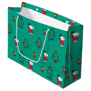 Peanuts Snoopy & Woodstock Christmas Pattern Large Gift Bag