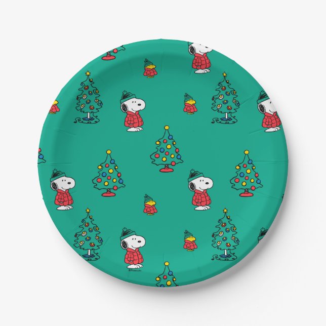 Peanuts | Snoopy & Woodstock Christmas Pattern Paper Plates (Front)