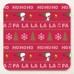 Peanuts   Snoopy & Woodstock Christmas Sweater Square Paper Coaster