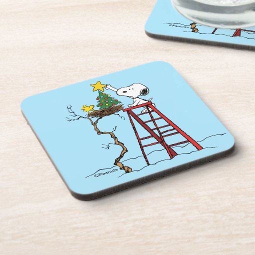 Peanuts Snoopy And Woodstock Christmas Tree Beverage Coaster Zazzle