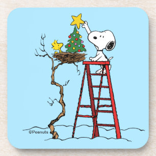 Peanuts Snoopy & Woodstock Christmas Tree Beverage Coaster