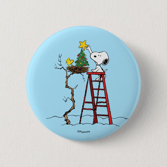 Peanuts | Snoopy & Woodstock Christmas Tree Button (Front)