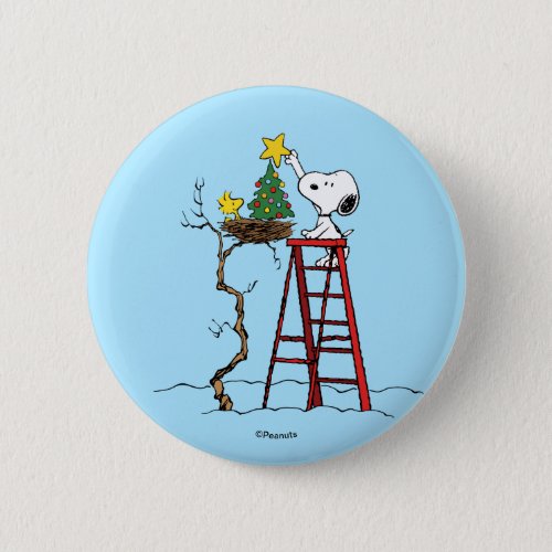 Peanuts  Snoopy  Woodstock Christmas Tree Button