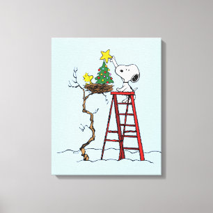 Peanuts Snoopy & Woodstock Christmas Tree Canvas Print