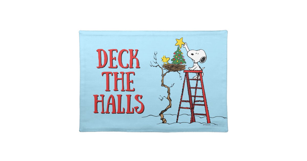 Peanuts Snoopy Woodstock Christmas Tree Cloth Placemat Zazzle Com