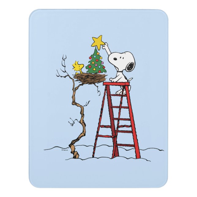 Peanuts | Snoopy & Woodstock Christmas Tree Door Sign (Contemporary Vert)
