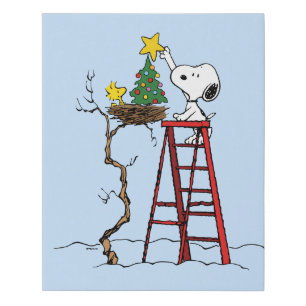 Peanuts   Snoopy & Woodstock Christmas Tree Faux Canvas Print