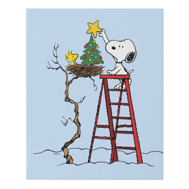 Peanuts | Snoopy & Woodstock Christmas Tree Faux Canvas Print (Front)