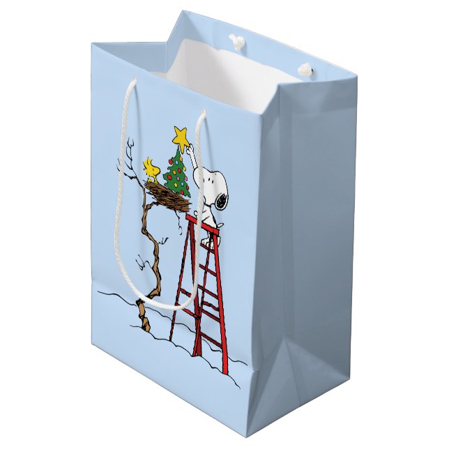 Peanuts | Snoopy & Woodstock Christmas Tree Medium Gift Bag (Front Angled)
