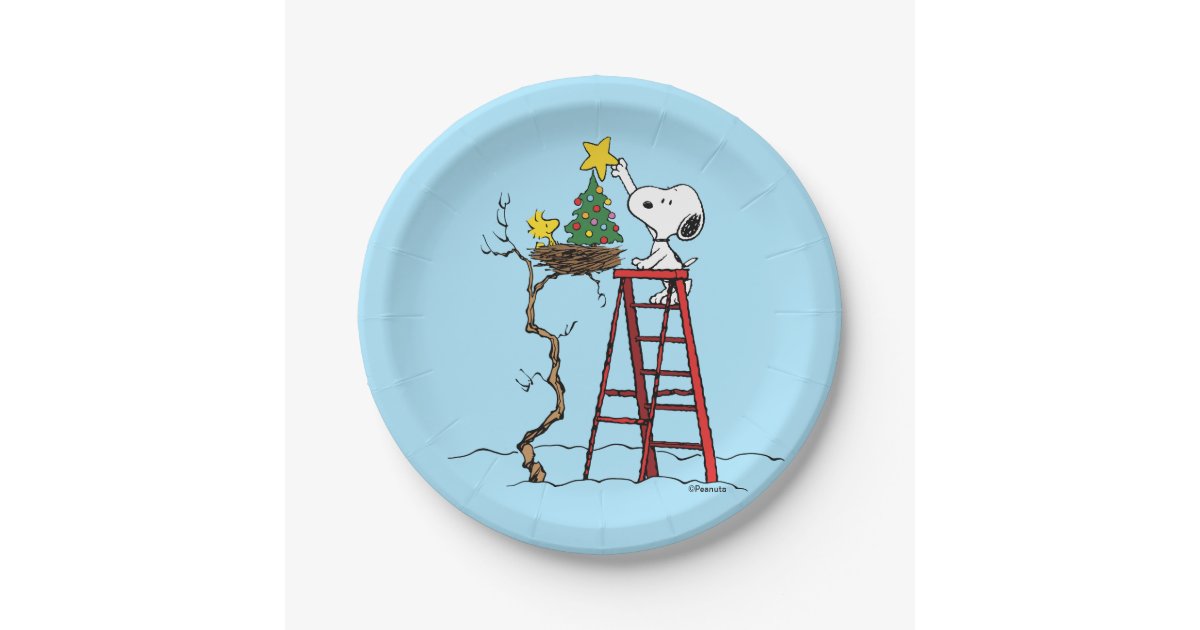 Peanuts | Snoopy & Woodstock Christmas Tree Paper Plate | Zazzle.com