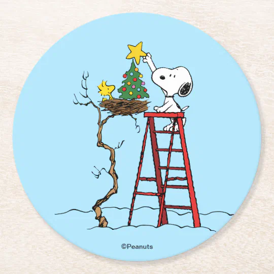 SNOOPY AND WOODSTOCK CHRISTMAS SET OF 4 COASTERS RUBBER WITH FABRIC TOP 