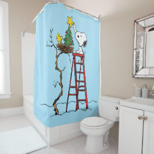 Peanuts   Snoopy & Woodstock Christmas Tree Shower Curtain