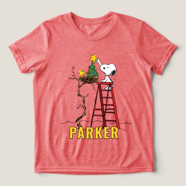 Peanuts | Snoopy & Woodstock Christmas Tree Tri-Blend Shirt (Design Front)