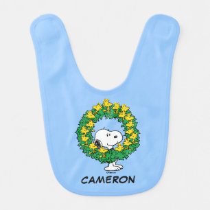 Peanuts Snoopy & Woodstock Christmas Wreath Baby Bib