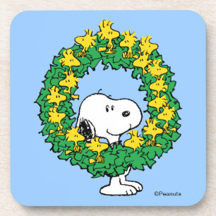 Peanuts Snoopy & Woodstock Christmas Wreath Beverage Coaster