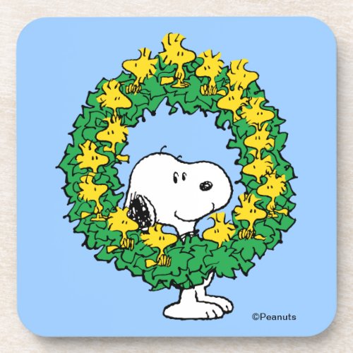 Peanuts  Snoopy  Woodstock Christmas Wreath Beverage Coaster