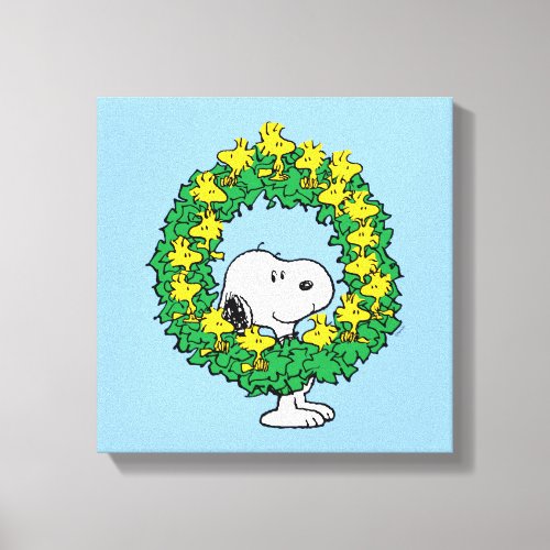 Peanuts  Snoopy  Woodstock Christmas Wreath Canvas Print