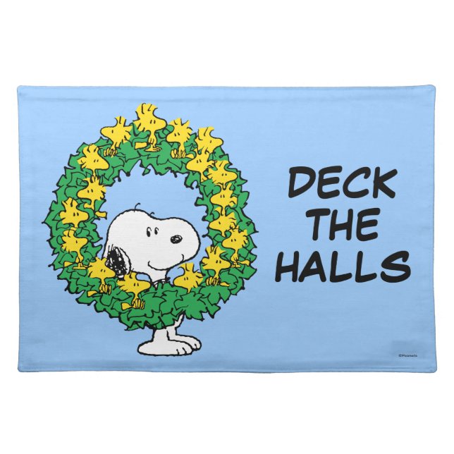 Peanuts | Snoopy & Woodstock Christmas Wreath Cloth Placemat (Front)