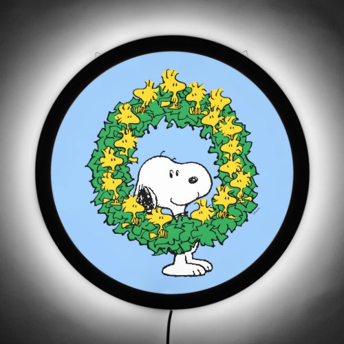 Peanuts  Snoopy  Woodstock Christmas Wreath LED Sign