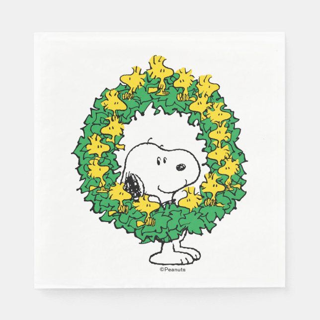 Peanuts | Snoopy & Woodstock Christmas Wreath Napkins (Front)